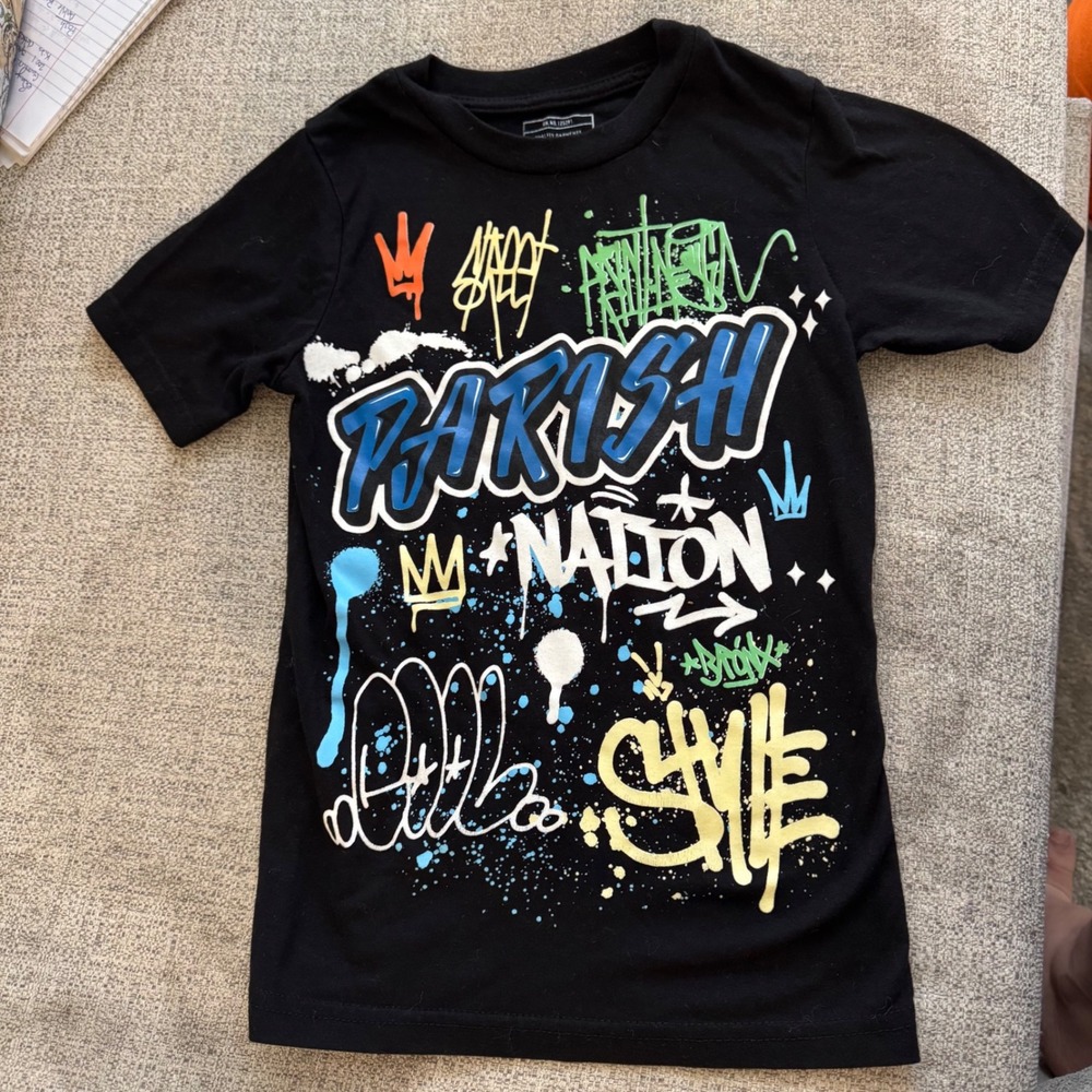 Parish Nation Neon Graffiti Print Black Streetwear Hip Hop Style‎ Kids Size 8